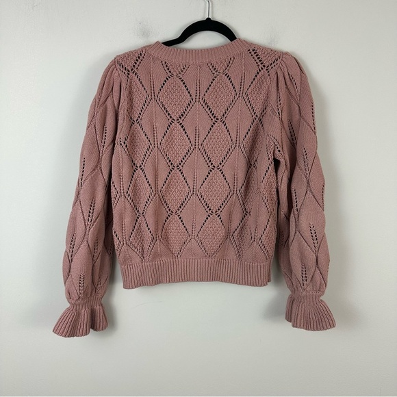 Another Love | Shawn Ruffle Cuff Patterned Knit Cardigan Size Medium Rose Mauve - Picture 4 of 7
